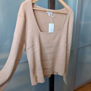 🔖NWT Hudson North Square Neck Ribbed Sweater in Camel Melange - XL